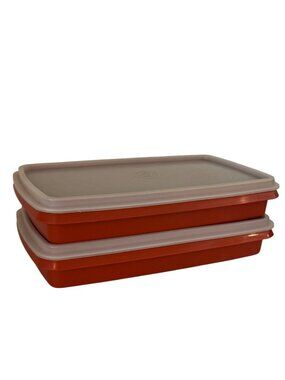 vintage Tupperware Red Rectangular Storage Containers Set Of 2 Stackable